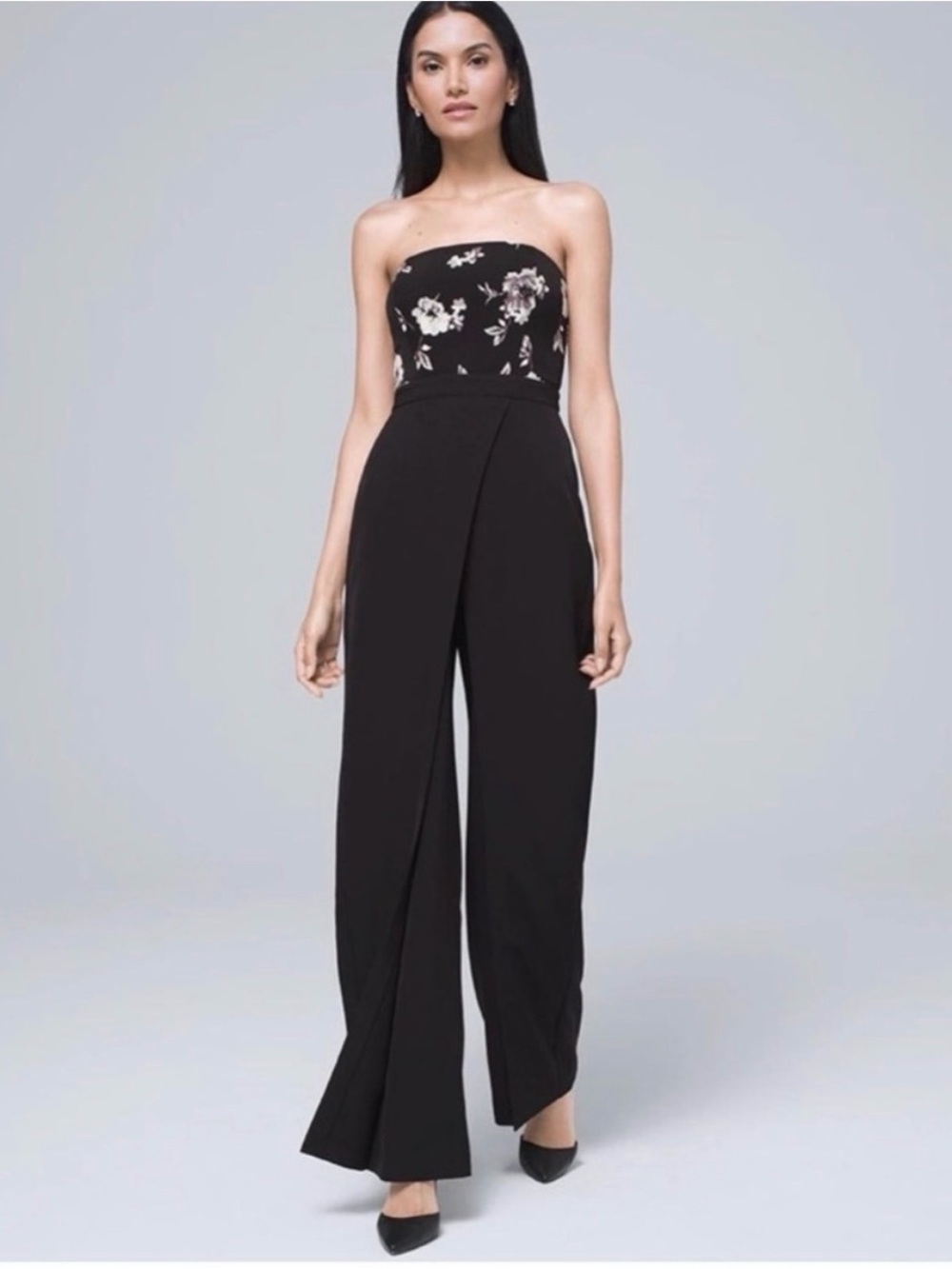 White House Black Market Black Strapless Floral-Print Jumpsuit - Picture 2 of 10